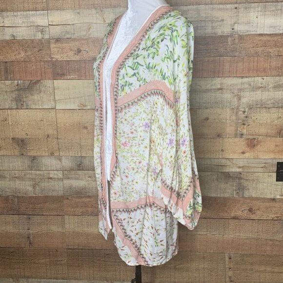 Bl-nk Anthropologie Cardigan Green Pink Open Front - Picture 2 of 7